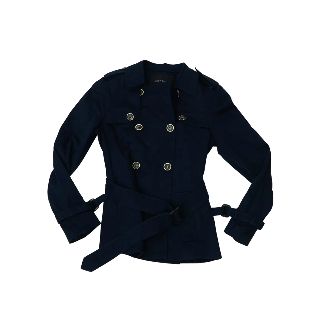 Gabardina Corta Zara Double-Breasted Azul Marino