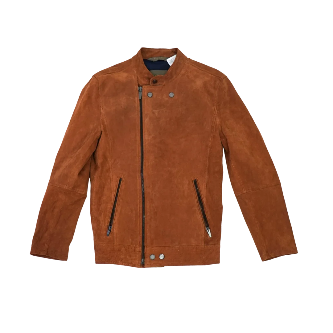 Chaqueta Moto de Gamuza Café con Cierre Asimétrico