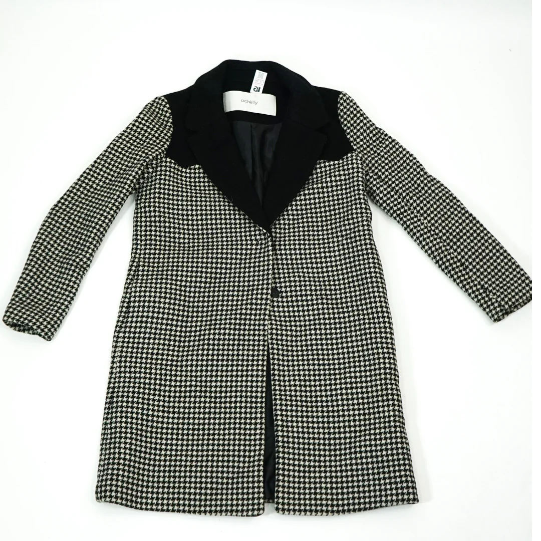 Abrigo Largo Achirly Houndstooth con Solapa negra