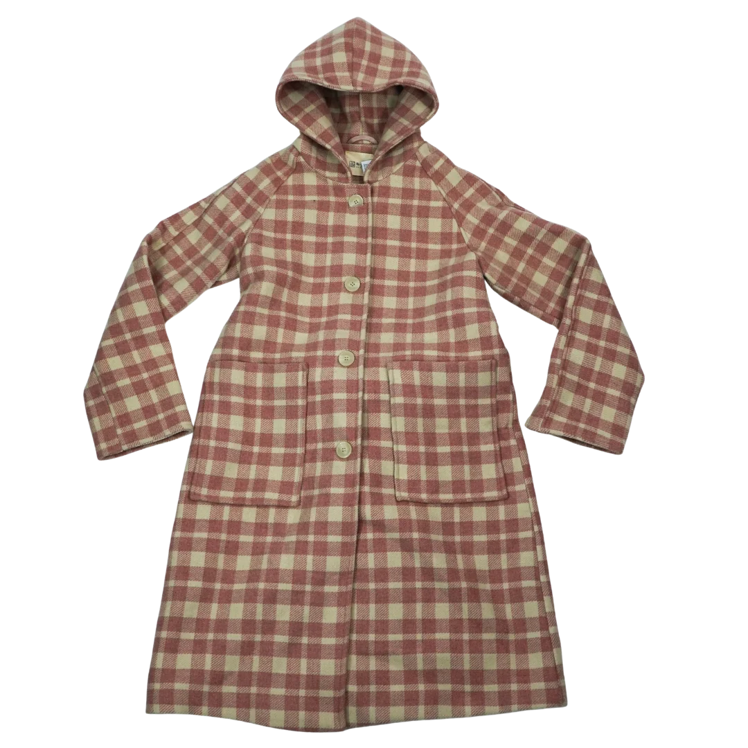 Abrigo Largo de Paño a Cuadros Gingham Rosado Pastel