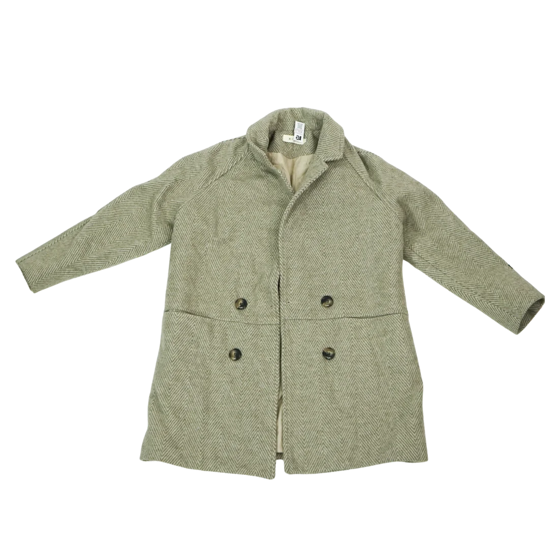 Abrigo Largo XI'GUO Double-Breasted de Espiga Beige Claro
