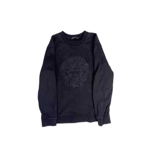 Poleron Versace de Cuello Redondo con Medusa Tonal en Negro