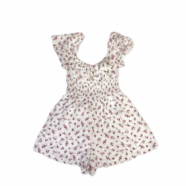 Jumpsuit Corto Floral con Cuerpo Elástico y Hombros Descubiertos