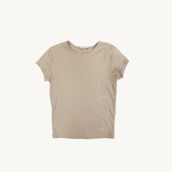 Camiseta básica de canalé en tono beige
