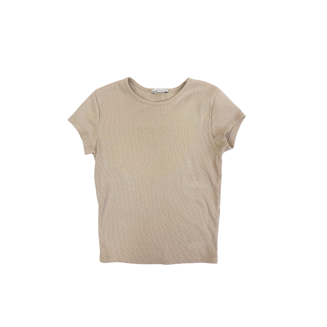 Camiseta básica de canalé en tono beige