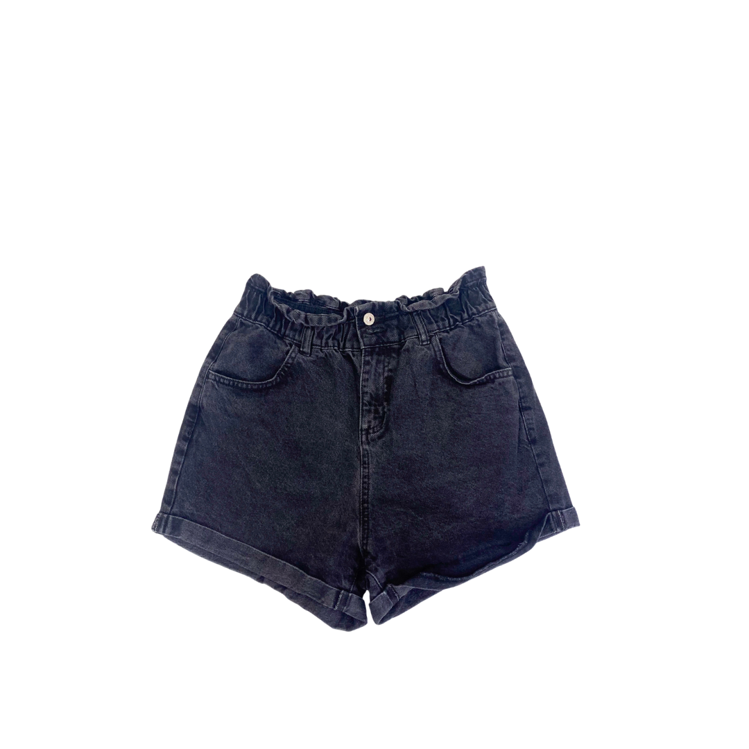 Short de denim negro con cintura elástica estilo Paperbag