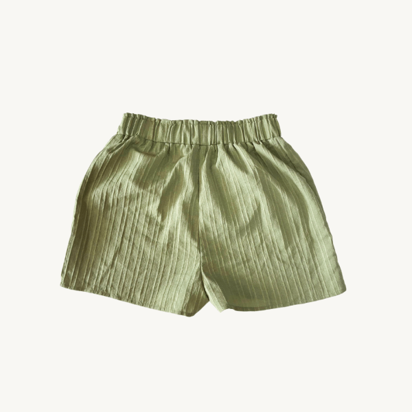 Short de Lino Verde Oliva - Cintura Elástica Paperbag