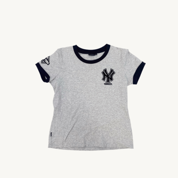 Polera MLB New York Yankees Ringer Gris Logo Negro